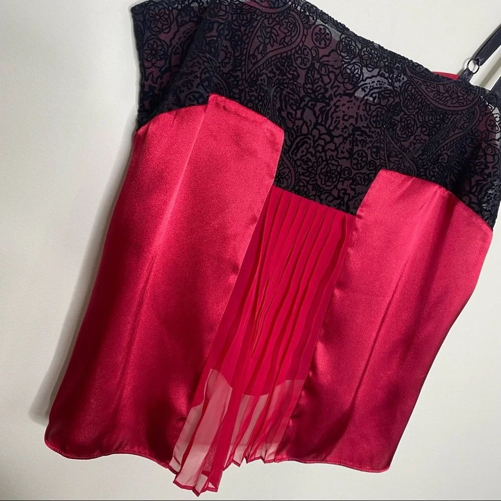 Victoria's Secret Red Black Satin Lace Pajama Cami Pants Set Size Medium